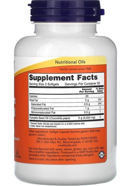 Pumpkin Seed Oil 1000 Mg 100 Softgels ( Kabak Çekirdeği Yağı) fiyatları