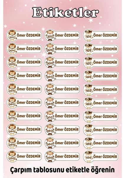 Isme Özel Okul Etiketi Kalem Defter Etiketi Sticker Çocuk Çarpım Tablosu Figürlü Isim Etiketi fiyatları