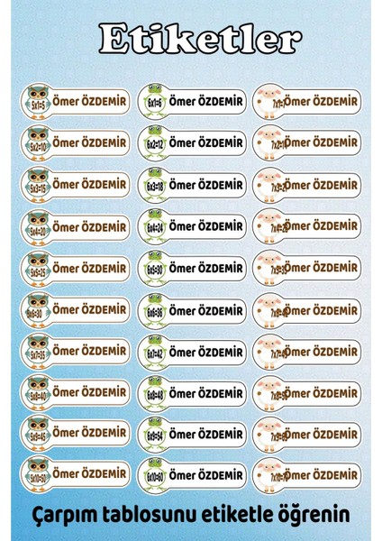 Isme Özel Okul Etiketi Kalem Defter Etiketi Sticker Çocuk Çarpım Tablosu Figürlü Isim Etiketi modelleri