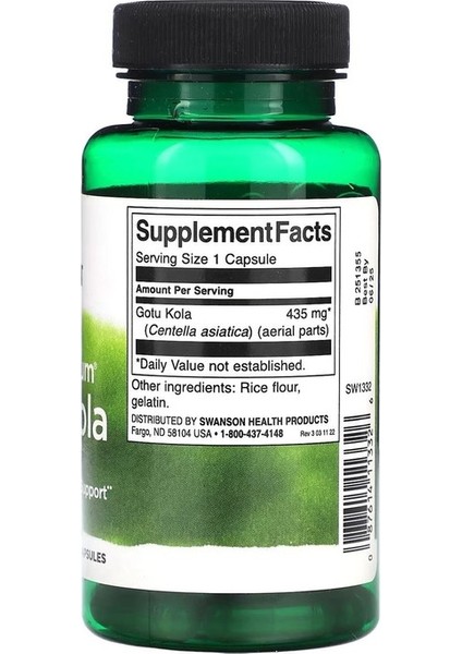 Swanson, Full Spektrumlu Gotu Kola, 435 Mg, 60 Kapsül fiyatları