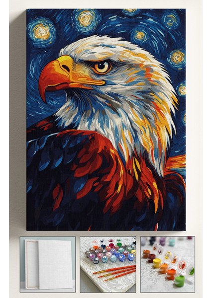 Sayılarla Boyama Seti Numaralı Tuval Fırça Boya Dahil Kasnaklı Set 50X70 cm - Yıldızlı Gece Kartal