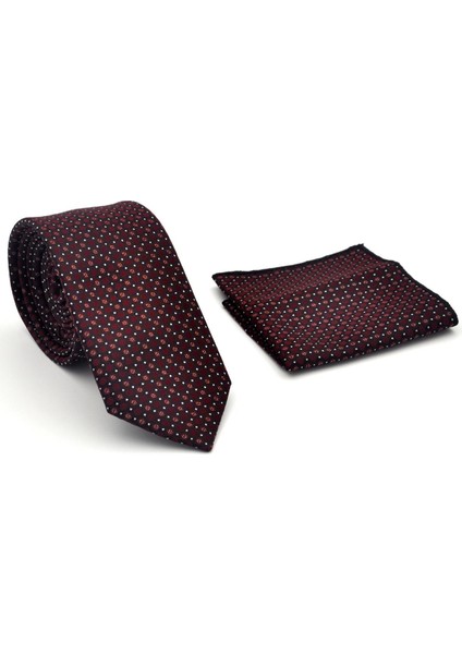 Beyaz Karışık Desenli Bordo Dokuma Kumaş Mendilli Slim Fit Kravat // SDK-2502-3 fiyatları
