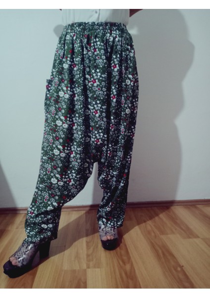 Viskon Basma Kumaş Çiçek Desenli Cepli Şalvar %100 Pamuk 38 Beden 100 Kiloya Kadar