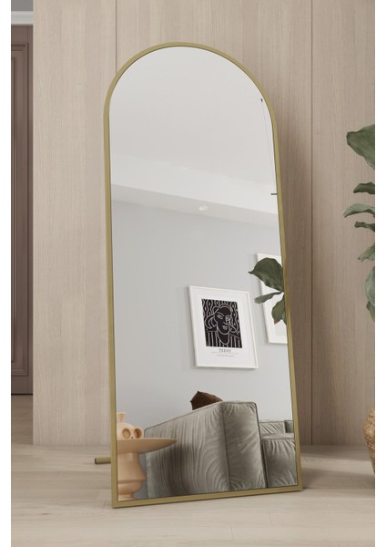 Altın Metal Çerçeveli 150X60 cm Oval Ayaklı Boy Aynası, Şık ve Modern Tasarım