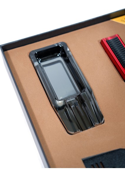 Çakmak Kesici Küllük Sehpa Siyah-Kırmızı Dörtlü Puro Seti modelleri