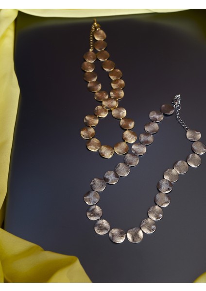 Saaden Yuvarlak Plaka Pullu Sıralı Çelik Kolye modelleri