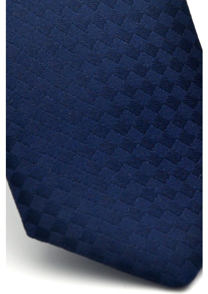 Lacivert Piti Kare Desenli Lacivert Dokuma Kumaş Mendilli Slim Fit Kravat // SDK-2503-2 modelleri