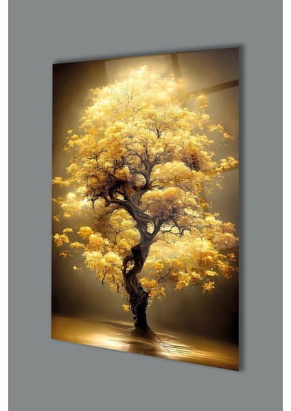 Sarı Yapraklı Ağaç Manzaralı Cam Tablo, Modern Ev ve Ofis Dekoru fiyatları