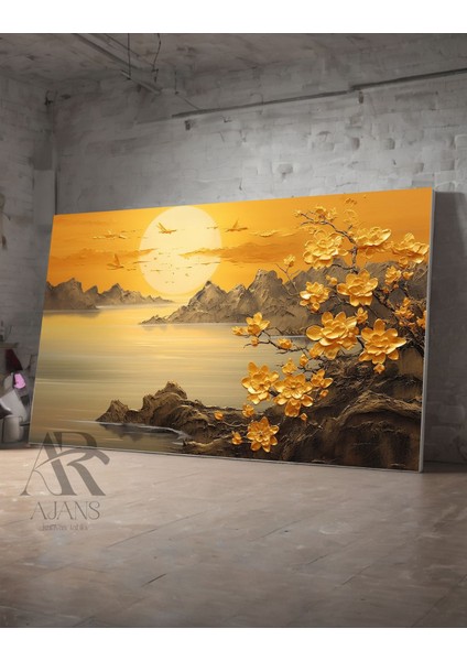 Renkli Güneş ve Altın Çiçek Kanvas Tablo, Salon, Oturma ve Koridor Için Şık Dekor