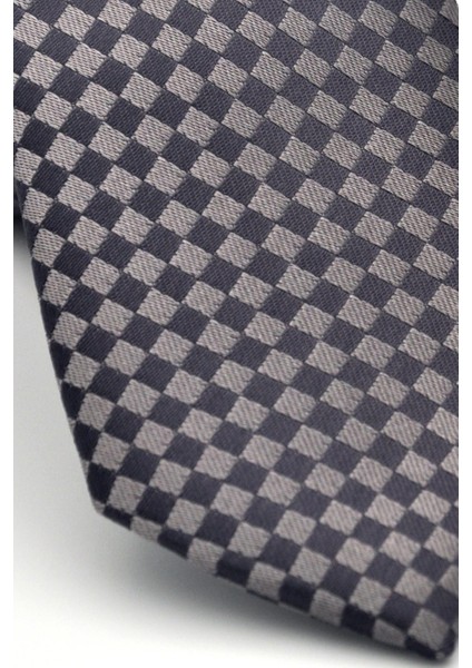 Kahverengi Piti Kare Desenli Vizon Dokuma Kumaş Mendilli Slim Fit Kravat // SDK-2503-3 modelleri