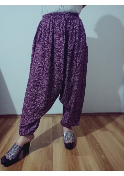 Viskon Basma Kumaş Çiçek Desenli Cepli Şalvar %100 Pamuk 38 Beden 100 Kiloya Kadar