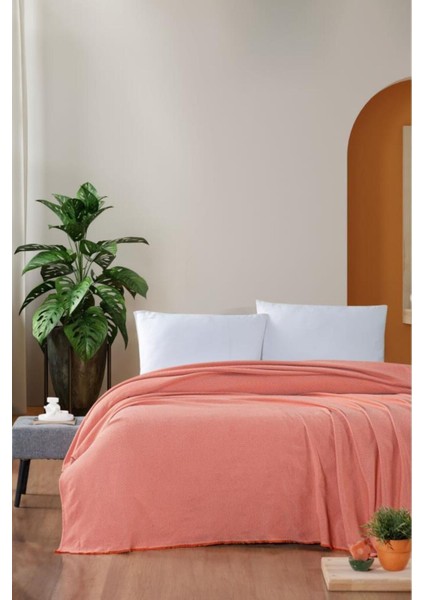 Turuncu Pamuklu Tek Kişilik Pike, 170X230 Cm, Şık ve Yumuşak Yatak Örtüsü