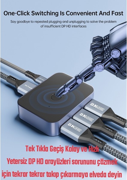 8K+4K DisplayPort Dp Dağıtıcı Switch DP 1.4 Anahtar 3'ü 1 Arada Splitter Dönüştürücü Dağıtıcı 48Gbps 8K-60Hz 4K-144Hz PC Monitörü Projektör TV için Adaptör Ce Lisanslı Orjinal