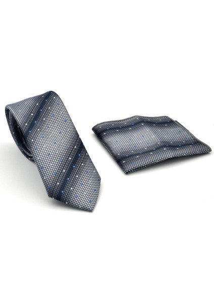 Füme Verev Desenli Gri Dokuma Kumaş Mendilli Slim Fit Kravat // SDK-2505-4 fiyatları