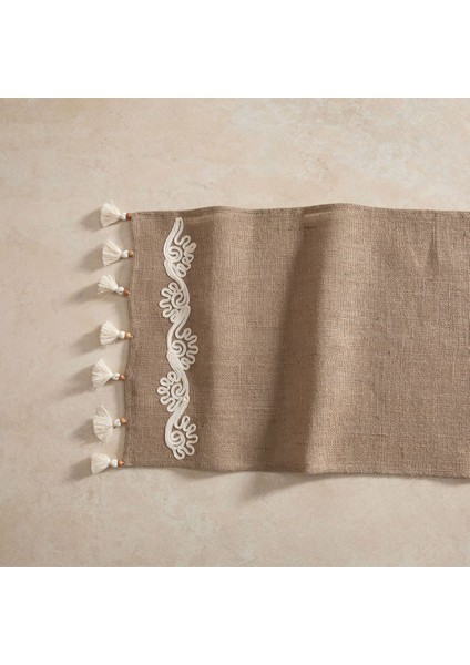 Şık Jüt Lase Işlemeli Runner 45X130 Beyaz, Zarif ve Dayanıklı Dekoratif Ürün