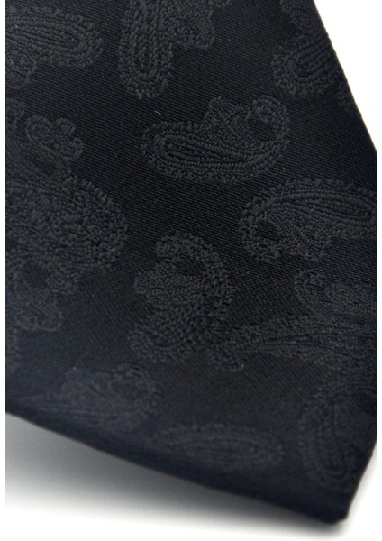 Şal Desenli Siyah Dokuma Kumaş Mendilli Slim Fit Kravat // SDK-2512-1 modelleri