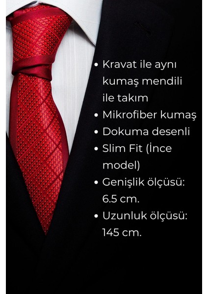 Şal Desenli Siyah Dokuma Kumaş Mendilli Slim Fit Kravat // SDK-2512-1 fırsatları