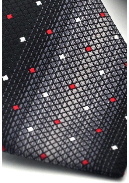 Gri Verev Desenli Siyah Dokuma Kumaş Mendilli Slim Fit Kravat // SDK-2505-1 modelleri