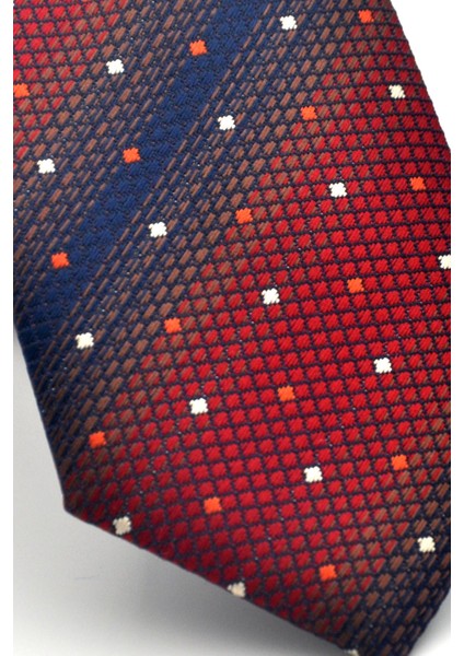 Lacivert Verev Desenli Bordo Dokuma Kumaş Mendilli Slim Fit Kravat // SDK-2505-3 modelleri