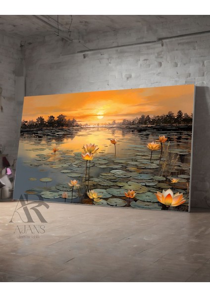 Çiçek ve Göl Temalı Renkli Kanvas Tablo, Güzel Ev Dekoru Için Ideal.