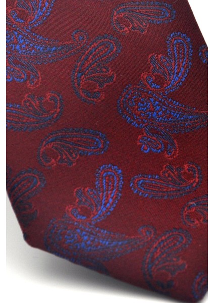Lacivert Şal Desenli Bordo Dokuma Kumaş Mendilli Slim Fit Kravat // SDK-2507-3 modelleri