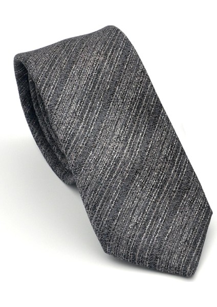 Gri Kırcıllı Desenli Füme Dokuma Kumaş Mendilli Slim Fit Kravat // SDK-2501-3