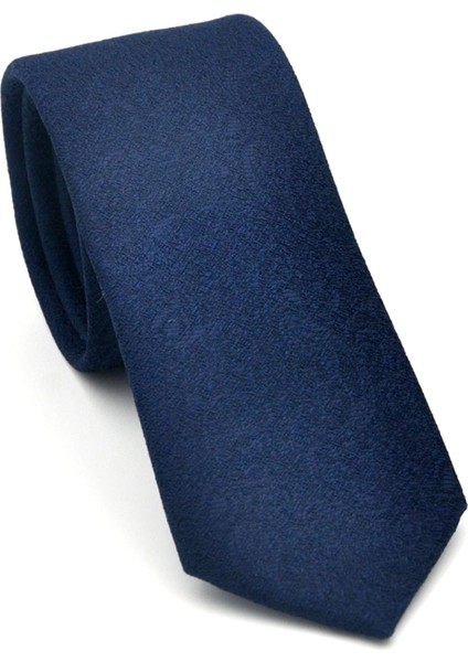 Şal Desenli Lacivert Dokuma Kumaş Mendilli Slim Fit Kravat // SDK-2508-2