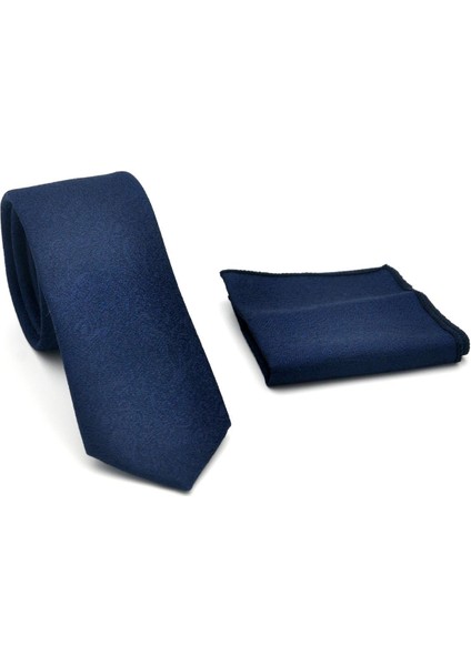 Şal Desenli Lacivert Dokuma Kumaş Mendilli Slim Fit Kravat // SDK-2508-2 fiyatları