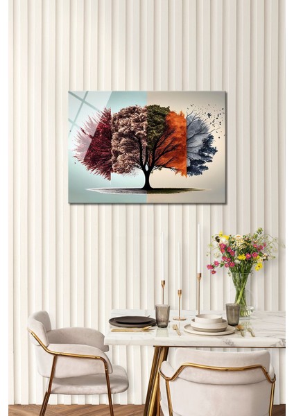 Yatay Hayat Ağacı Cam Tablo, Sonbahar Temalı Dekoratif Duvar Sanatı, Şık Ev Dekoru fiyatları