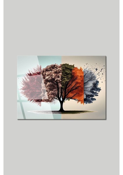 Yatay Hayat Ağacı Cam Tablo, Sonbahar Temalı Dekoratif Duvar Sanatı, Şık Ev Dekoru modelleri