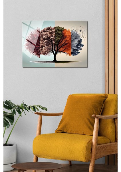 Yatay Hayat Ağacı Cam Tablo, Sonbahar Temalı Dekoratif Duvar Sanatı, Şık Ev Dekoru fırsatları