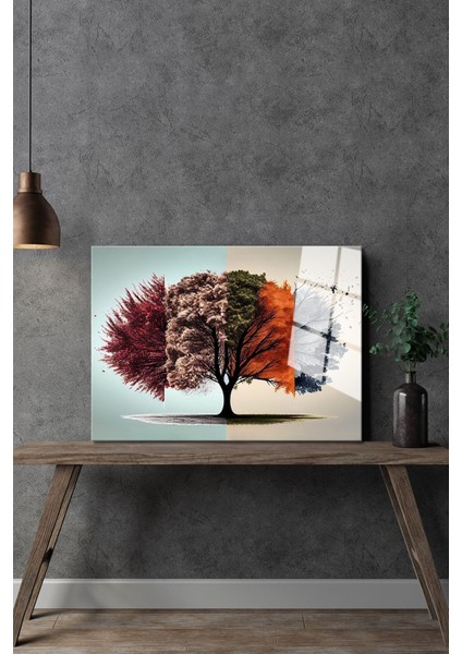 Yatay Hayat Ağacı Cam Tablo, Sonbahar Temalı Dekoratif Duvar Sanatı, Şık Ev Dekoru indirimleri