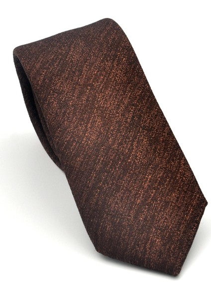 Bej Kırcıllı Desenli Koyu Kahverengi Dokuma Kumaş Mendilli Slim Fit Kravat // SDK-2501-6