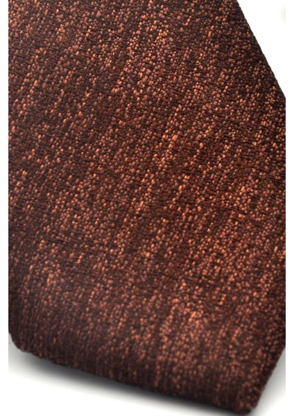 Bej Kırcıllı Desenli Koyu Kahverengi Dokuma Kumaş Mendilli Slim Fit Kravat // SDK-2501-6 modelleri