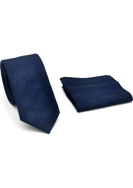 Şal Desenli Lacivert Dokuma Kumaş Mendilli Slim Fit Kravat // SDK-2509-1 fiyatları