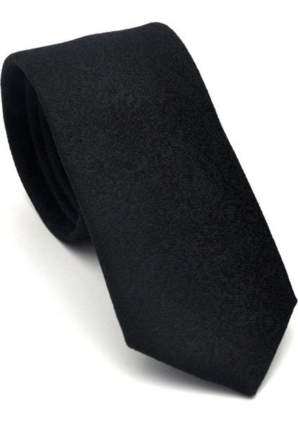 Şal Desenli Siyah Dokuma Kumaş Mendilli Slim Fit Kravat // SDK-2508-1