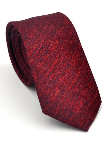 Kırmızı Kırcıllı Desenli Bordo Dokuma Kumaş Mendilli Slim Fit Kravat // SDK-2501-4