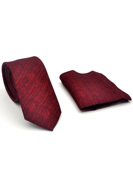 Kırmızı Kırcıllı Desenli Bordo Dokuma Kumaş Mendilli Slim Fit Kravat // SDK-2501-4 fiyatları