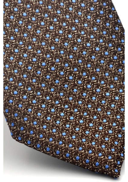 Mavi Nokta Desenli Kahverengi Dokuma Kumaş Mendilli Slim Fit Kravat // SDK-2510-5 modelleri