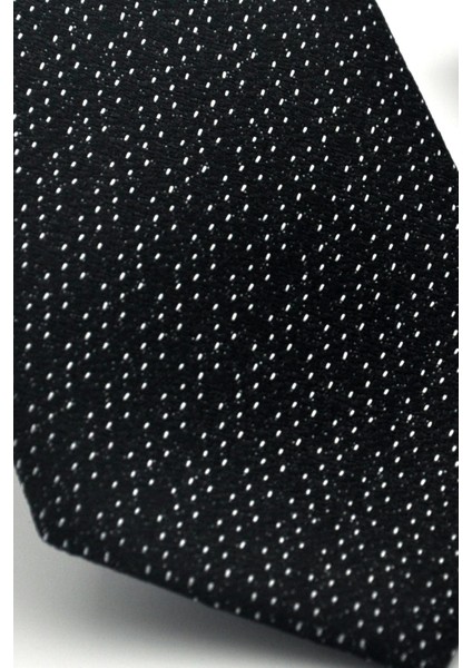 Beyaz Kırcıl Desenli Siyah Dokuma Kumaş Mendilli Slim Fit Kravat // SDK-2504-1 modelleri