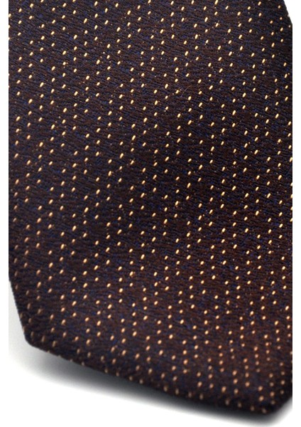 Bej Kırcıl Desenli Kahverengi Dokuma Kumaş Mendilli Slim Fit Kravat // SDK-2504-4 modelleri