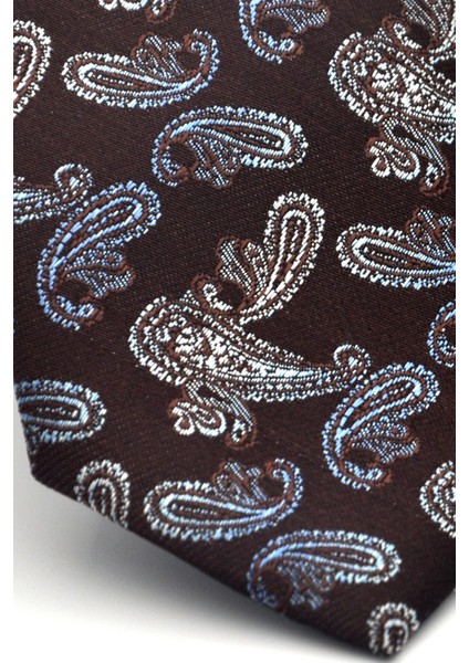 Mavi Şal Desenli Kahverengi Dokuma Kumaş Mendilli Slim Fit Kravat // SDK-2507-5 modelleri