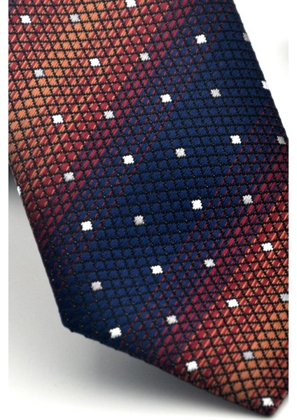 Kahverengi Verev Desenli Lacivert Dokuma Kumaş Mendilli Slim Fit Kravat // SDK-2505-2 modelleri