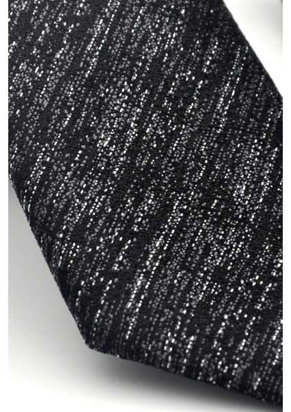 Gri Kırcıllı Desenli Siyah Dokuma Kumaş Mendilli Slim Fit Kravat // SDK-2501-1 modelleri