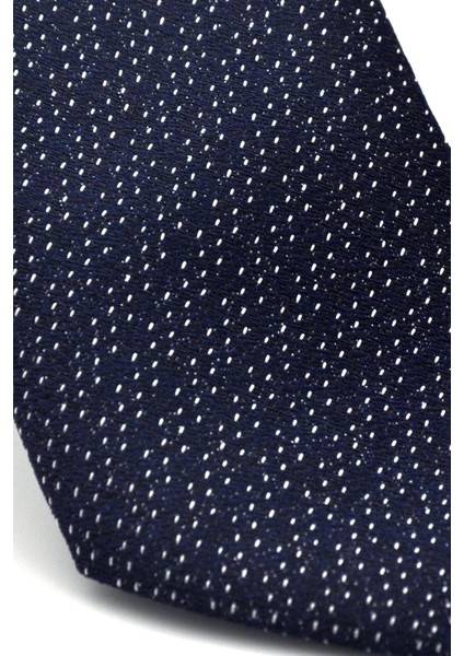 Beyaz Kırcıl Desenli Lacivert Dokuma Kumaş Mendilli Slim Fit Kravat // SDK-2504-2 modelleri
