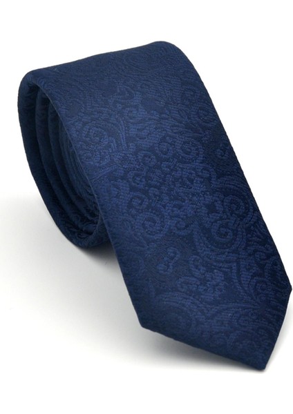 Şal Desenli Lacivert Dokuma Kumaş Mendilli Slim Fit Kravat // SDK-2506-2