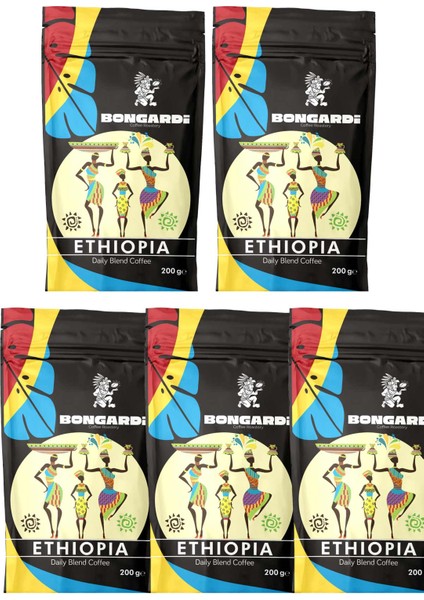 5X200G Etiyopya Yöresel Blend Kahve Seti (Çekirdek Veya Öğütülmüş Seçilebilir)