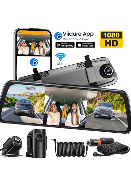 CC66 Üç (Ön +İç+ Arka) Kameralı 9,66" Tam Ekran Aynalı Araç İçi Kamera Wifi