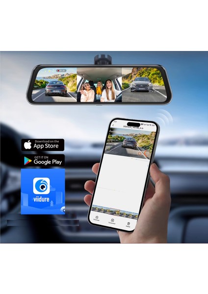 CC66 Üç (Ön +İç+ Arka) Kameralı 9,66" Tam Ekran Aynalı Araç İçi Kamera Wifi fırsatları