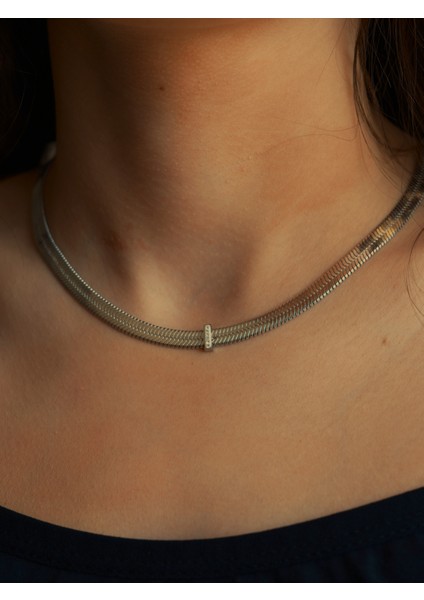 Saaden Italyan Tasarım Balık Sırtı Tek Taşlı Çelik Kolye fiyatları